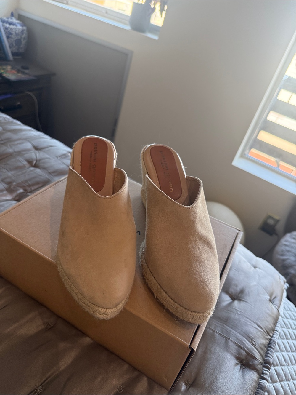 Patricia Green Beige Espadrille Mule Clogs